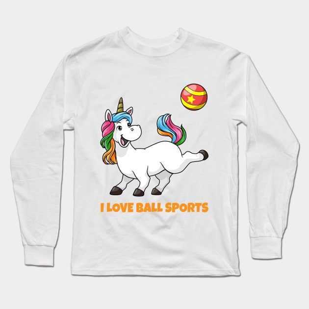 Unicorn at sports with ball Long Sleeve T-Shirt by Markus Schnabel